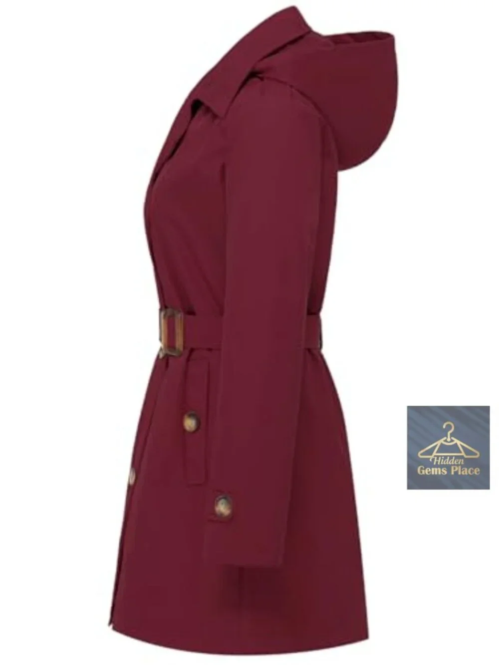 Women's Double Breasted Trench Coat Mid-Length Belted Overcoat with Detachable